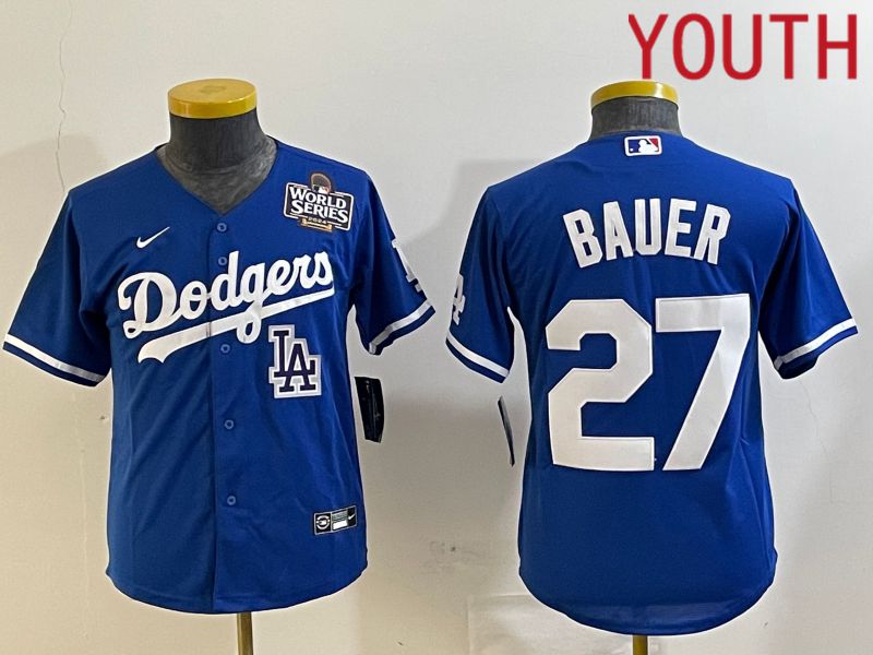 Youth Los Angeles Dodgers #27 Bauer Blue Game 2024 Nike MLB Jersey style 6